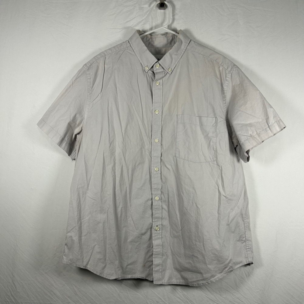 Goodfellow & Co Button Down Mens XL Gray Short Sleeve Standard Fit Cotton Shirt